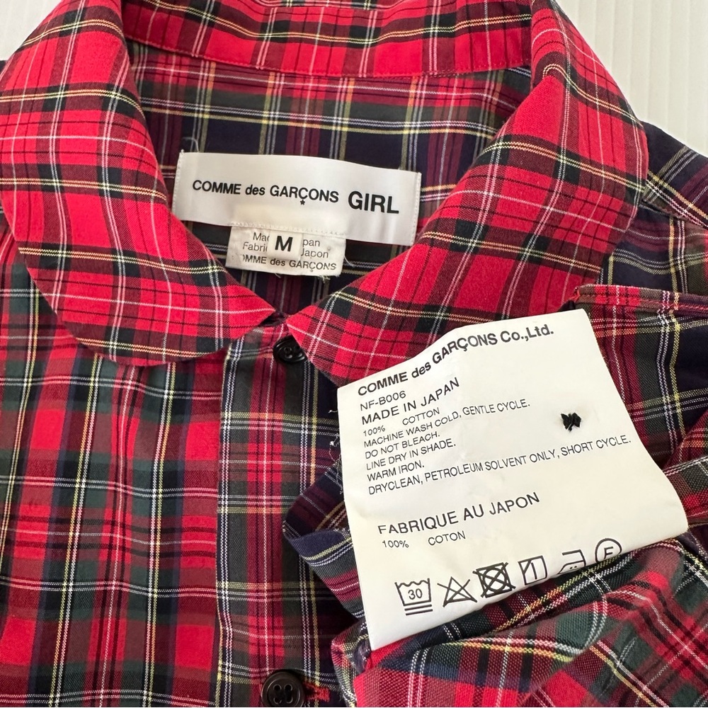 Authentic Comme des Garcons Girl Red Tartan Round Collar Shirt, M - Picture 4 of 10